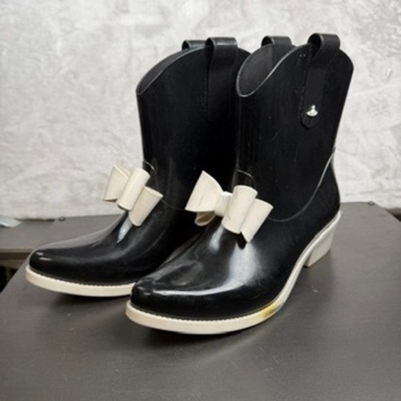 Vivienne Westwood Anglomania x Melissa Shoes - Vivienne Westwood Anglomania x Melissa Black White Bow Cowboy Rain Boots Size 5